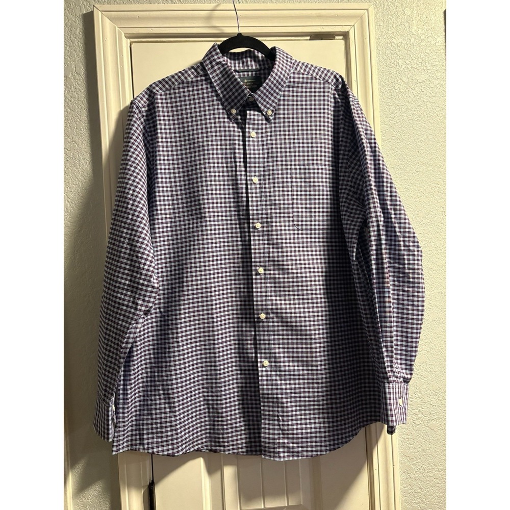 Member's Mark Oxford Shirt XL Red Blue Check Stretch Long Sleeve Button‎ Down